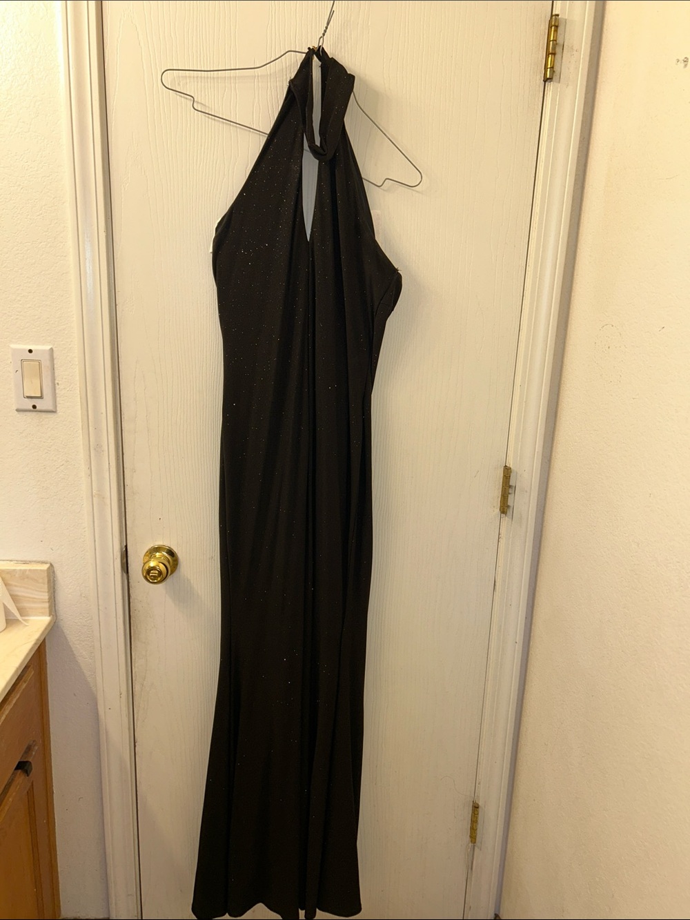 Fashion Nova Black Halter Maxi Dress with Subtle Sparkle